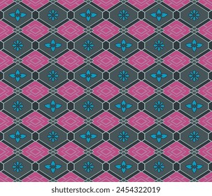 Japanese Flower Overlap Diamond Vector Seamless Pattern