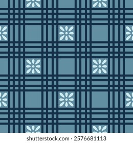 Japanese Flower Plaid Vector Seamless Pattern