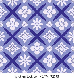 Japanese Flower Rhombus Seamless Pattern
