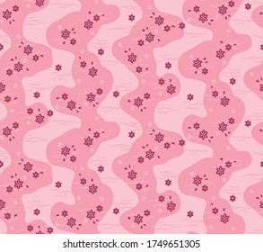 Japanese Flower River Flow Vector Seamless Pattern
