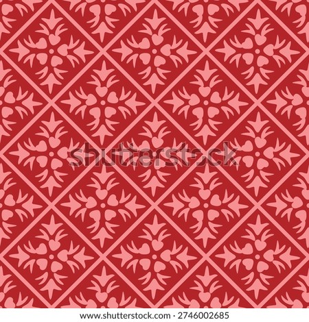 Japanese Flower Square Diamond Vector Seamless Pattern