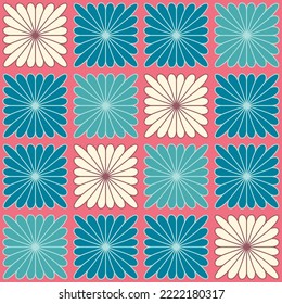 Japanese Flower Square Mosaic Vector Seamless Pattern