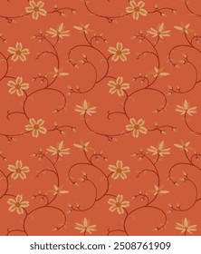 Japanese Flower Swirl Branch Vector Seamless Pattern
