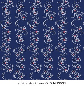 Japanese Flower Swirl Branch Vector Seamless Pattern