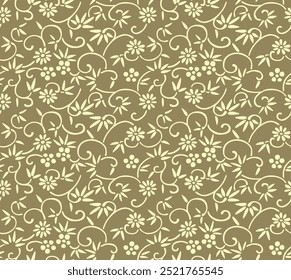 Japanese Flower Swirl Vine Vector Seamless Pattern
