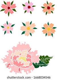 Japanese flower for tattoo design.Plum blossoms and Peony flower for doodle art and coloring book on white isolated background.Peach blossom for tattoo style on background.Sakura flower vector.
