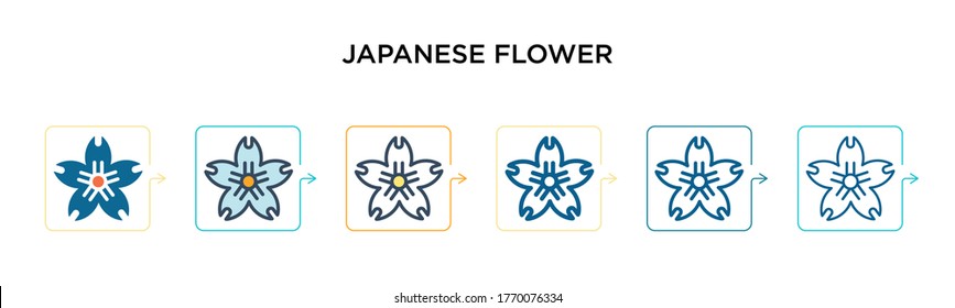 Japanese flower vector icon in 6 different modern styles. Black, two colored japanese flower icons designed in filled, outline, line and stroke style. Vector illustration can be used for web, mobile,