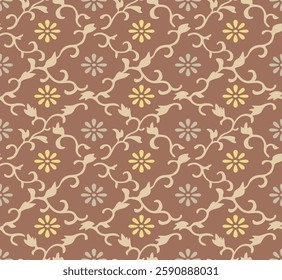 Japanese Flower Vine Diamond Vector Seamless Pattern