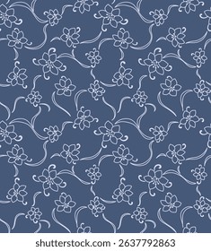 Japanese Flower Vine Net Vector Seamless Pattern