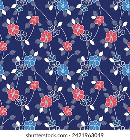 Japanese Flower Vine Vector Seamless Pattern