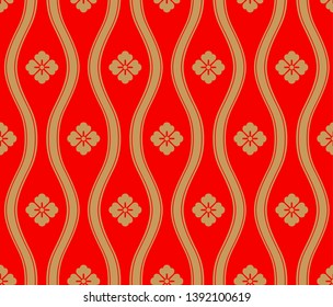 Japanese Flower Wave Seamless Pattern