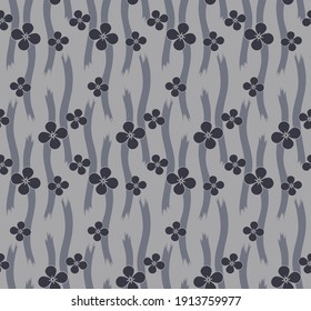 Japanese Flower Wavy Ribbon Vector Seamless Pattern