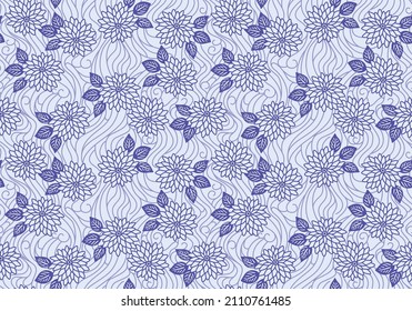 Japanese Flower Wavy River Vector Seamless Pattern