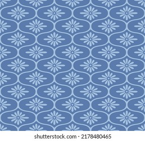 Japanese Flower Zigzag Curl Line Vector Seamless Pattern