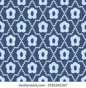 Japanese Flower Zigzag Net Vector Seamless Pattern
