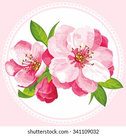 Japanese flowering cherry can be used for women's textile, wedding invitation, mother's day, romantic texture, kitchen tiles