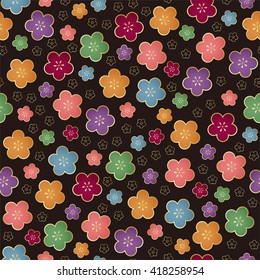 Japanese flowers seamless pattern.  vector illustration.