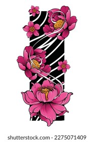 Japanese Flowers Tattoo Japanese Illustration Style Isolated Vector. Editable Layer and Color.