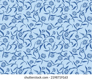 Japanese Flowing Flower Leaf Vector Seamless Pattern