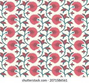 Japanese Fluffy Flower Curl Vine Vector Seamless Pattern