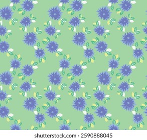 Japanese Fluffy Flower Leaf Vector Seamless Pattern