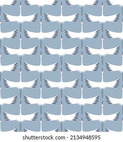 Japanese Flying Crane Bird Motif Vector Seamless Pattern