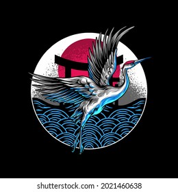 Japanese Flying Cranes Illustration for your business or merchandise