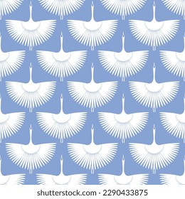 Japanese Flying Swan Motif Vector Seamless Pattern