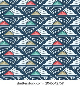 Japanese Folding Fan Diamond Mosaic Vector Seamless Pattern