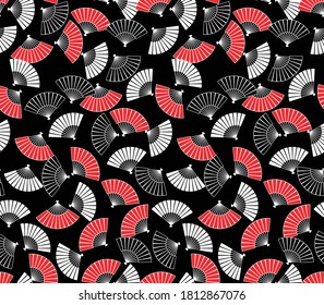 Japanese Folding Fan Vector Seamless Pattern