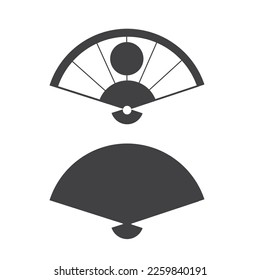 Japanese folding fans icons. Traditional hand fan from Japan isolated vector illustration. Uchiwa vintage outline design.