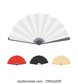 Japanese Folding Paper Fan Color Set Isolated on White Background Web Concept Design. Vector illustration of Accessory Symbol of Japan