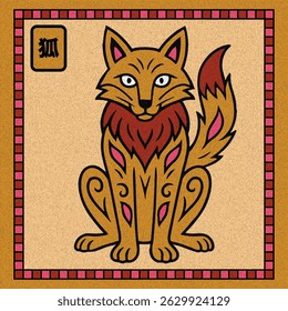 Japanese Folk Art Fox Illustration