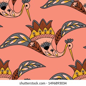 japanese folk swan crane repeat seamless background