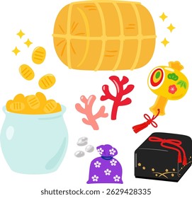Japanese folk tale gold and silver treasure illustration set