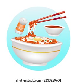 Japanese food. 3d illustration of traditional food fermented soy, soy sauce and salt