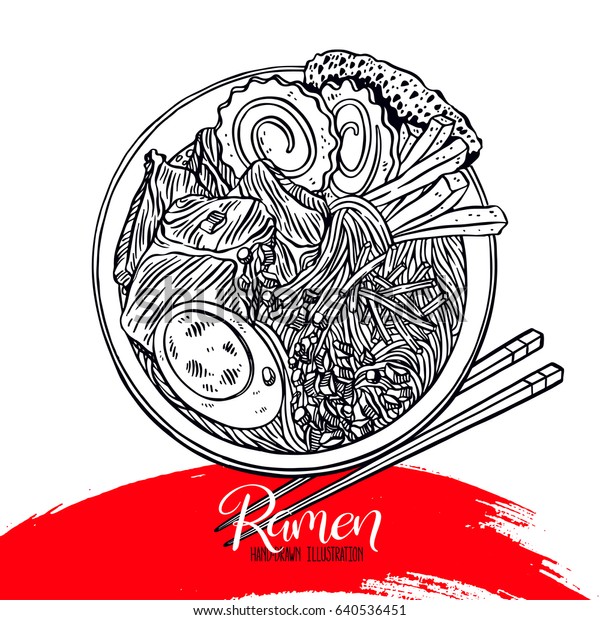 和食 スケッチラーメンを食べる 手描きのイラスト のベクター画像素材 ロイヤリティフリー