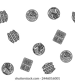 japanese food asian meal vector seamless pattern thin line illustration