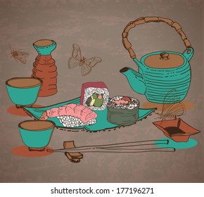 japanese food background with moth , VECTOR