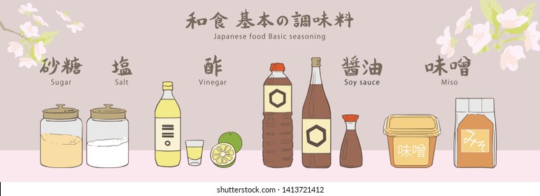 Japanese food basic seasoning.
sugar, salt, vinegar, soy sauce, miso.