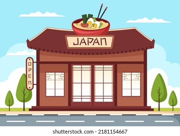 Japanese Food Building Cartoon Illustration