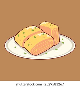 Japanese food called Tamagoyaki. A simple vector of Tamagoyaki would fit in a flyer, poster, social media post and more