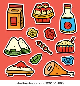 Japanese food cartoon doodle sticker design for stickers, logos, stamps, patches, badges, wallpapers and more