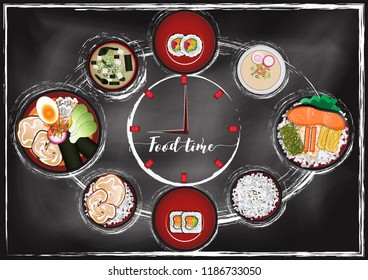 Japanese food  with chalkboard background 