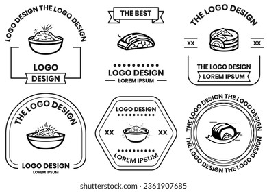 Japanese food or Chinese food logo in flat line art style isolated on background