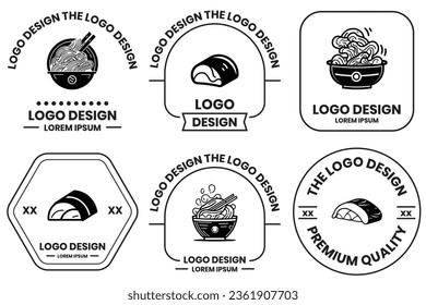 Japanese food or Chinese food logo in flat line art style isolated on background