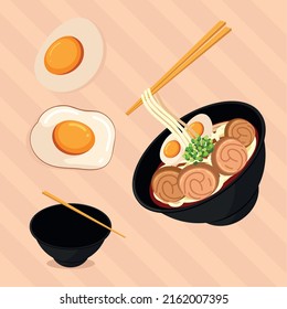 japanese food with chopsticks and bowl