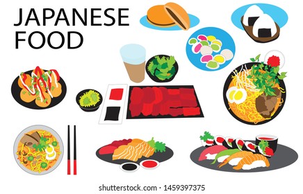 Japanese Food Collection Flat Illustration