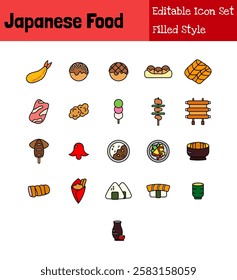 Japanese Food Collection Icon Set Filled Style