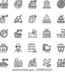 Japanese food color icon set. Vector Illustration. Set of 25 japanese food web icons in color style